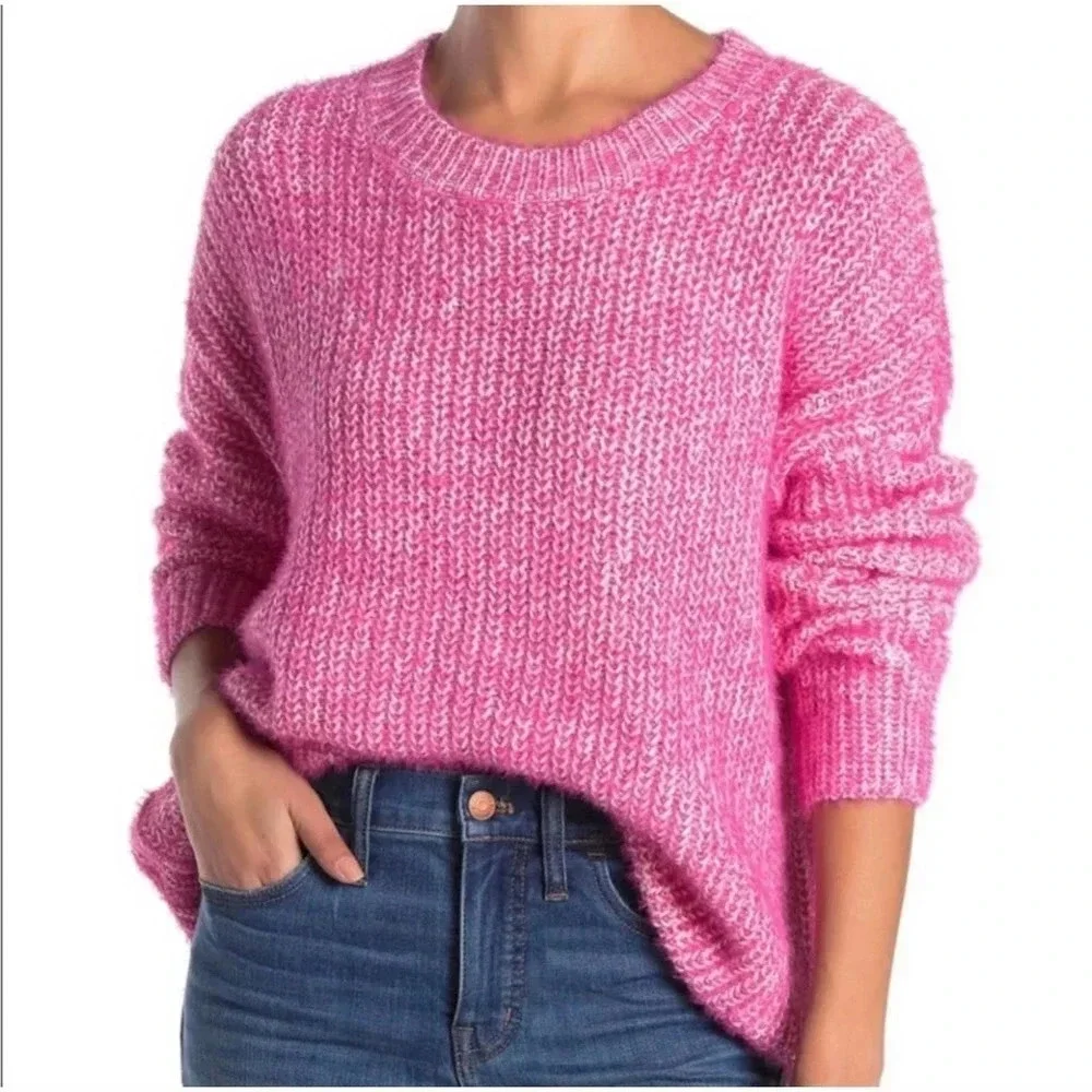 Elodie Women's Size Large Pink Speckled Knit Long Sleeves Pullover Sweater